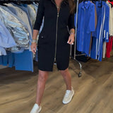 Robe Col Unie Fermeture Éclair Manches Longues