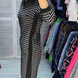 Robe à revers avec poche et carreaux