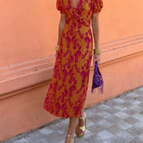 Robe midi imprimé floral à col V