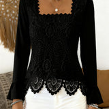 Blouse Crochetée À Encolure Large Et Détails Patchwork