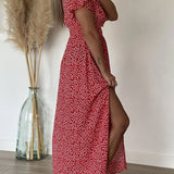 Robe longue imprimée à encolure en V