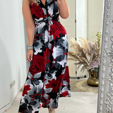 Robe élégante plissée sans manches à imprimé floral