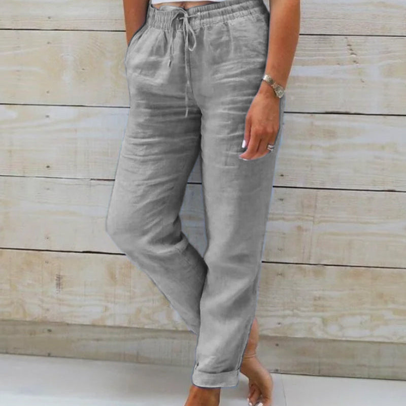 Pantalon décontracté à jambe droite de couleur unie