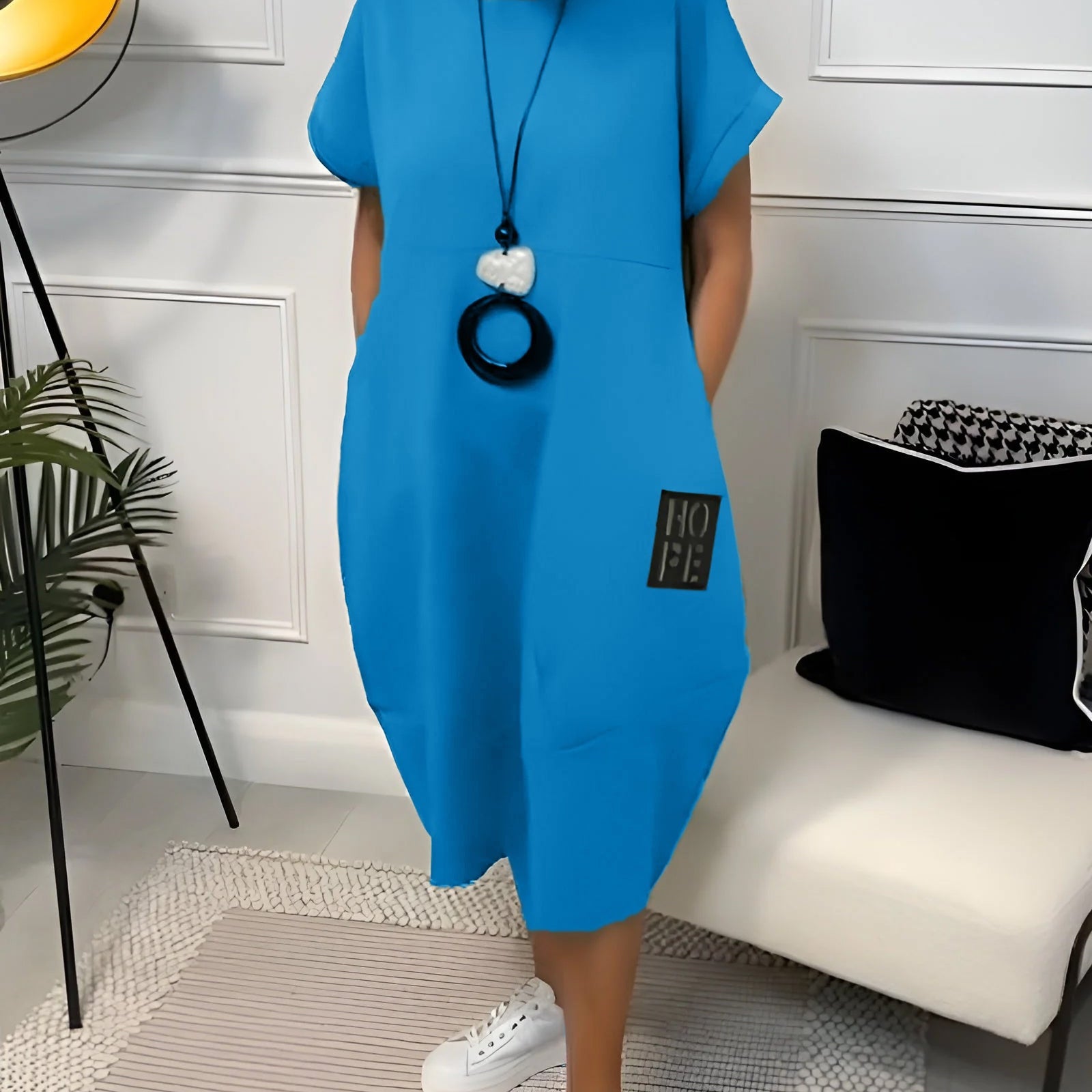 Robe décontractée à manches courtes et imprimé lettre simple