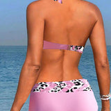 Bikini dos nu imprimé patchwork léopard