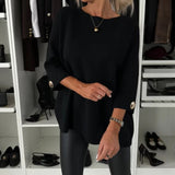 Pull tendance à boutons et col rond de couleur unie
