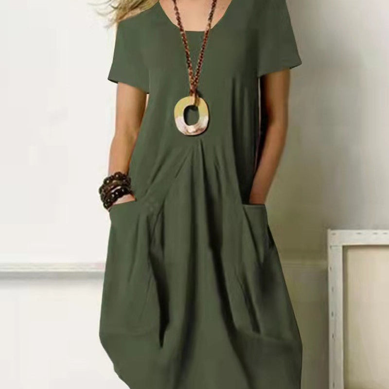 Robe unie col rond manches courtes