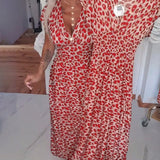 Robe élégante à imprimé léopard et col en V