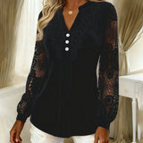 Blouse Dentelle Panneaux Manches Longues Col V