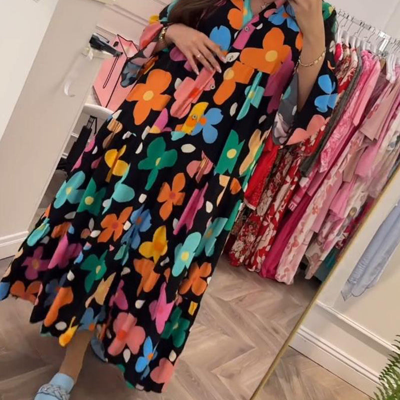 Robe décontractée à manches cloche et imprimé floral coloré