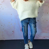 Pull décontracté de couleur unie à col en V