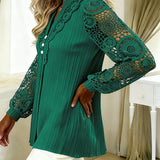 Blouse Dentelle Panneaux Manches Longues Col V