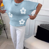 Pull col rond slim fleuri