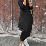 Robe élégante simple à manches longues avec poche de couleur unie