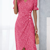Robe à imprimé floral avec manches courtes et bouton
