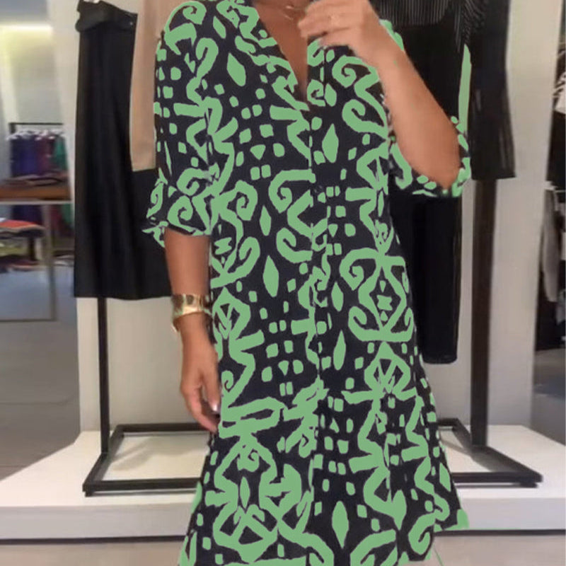 Robe Col En V Élégante Imprimée