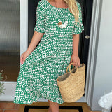 Robe midi col rond imprimé à pois