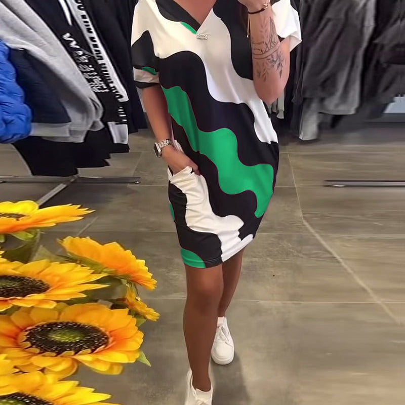 Robe À Col En V Avec Imprimé Ondulé
