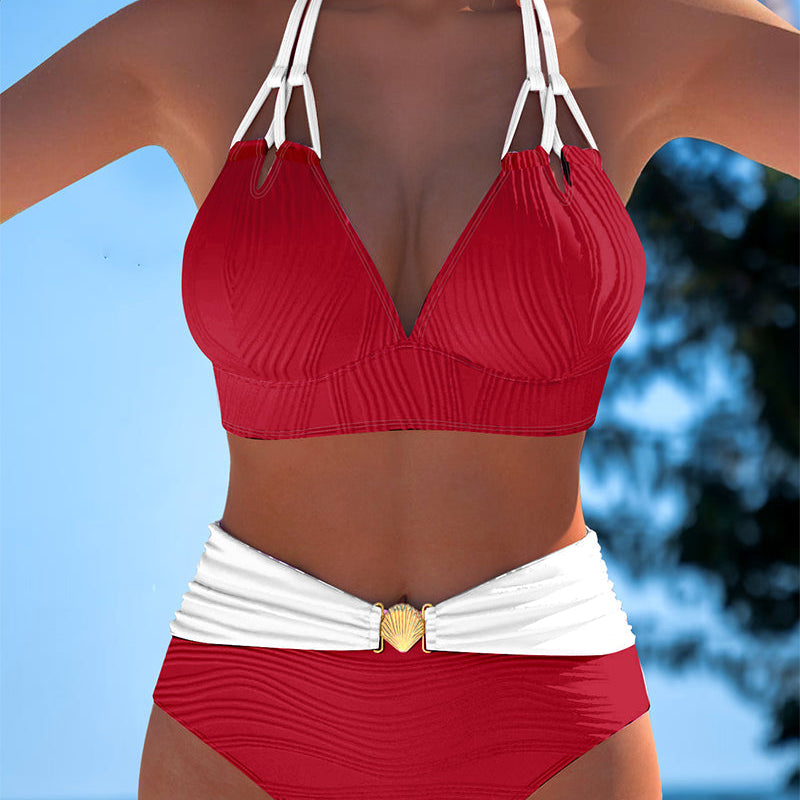 Maillot de Bain Double bretelle Haute taille Couleur contrastée
