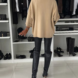 Pull tendance à boutons et col rond de couleur unie