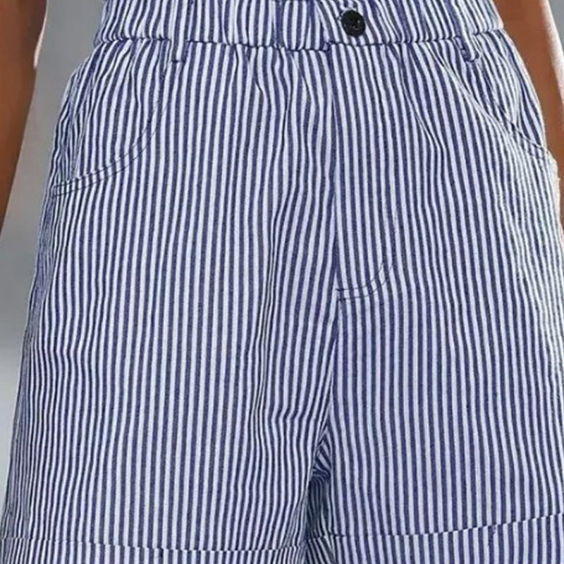Short imprimé à rayures taille haute