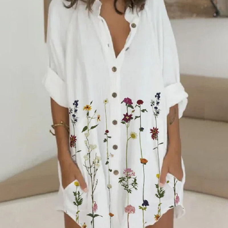 Robe boutonnée à manches longues et poche