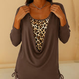 T-shirt faux deux pièces à lacets imprimé léopard