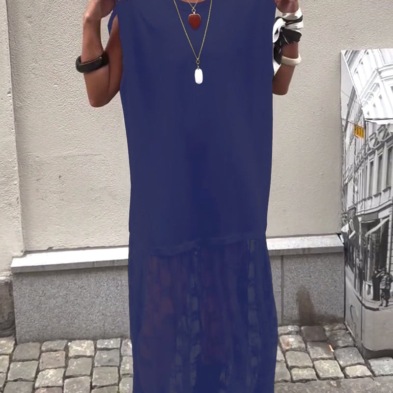Robe sans Manches en Mesh et Patchwork