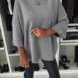 Pull tendance à boutons et col rond de couleur unie