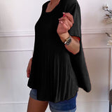 Blouse plissée col rond uni