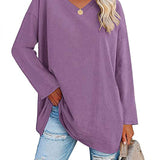 T-shirt femme uni col V manches longues