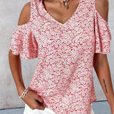 T-shirt imprimé fleuri à épaules dénudées