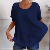 Blouse plissée col rond uni