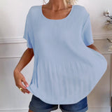 Blouse plissée col rond uni