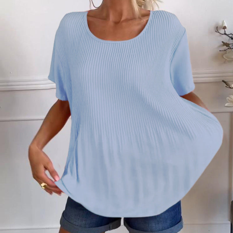 Blouse plissée col rond uni