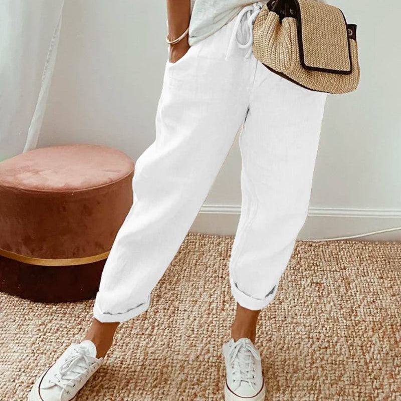Pantalon Pur Coton Couleur Unie