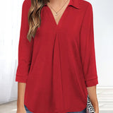 T-shirt pull col V de couleur unie