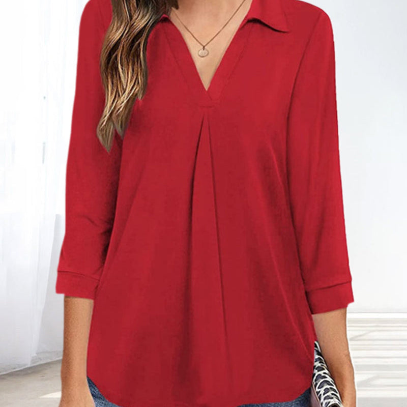 T-shirt pull col V de couleur unie
