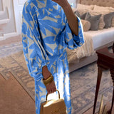Ensemble Robe Décontractée Imprimé Manches Lanterne Tempérament