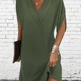 Robe élégante à manches fendues de couleur unie