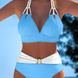 Maillot de Bain Double bretelle Haute taille Couleur contrastée