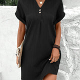 Robe col V de couleur unie