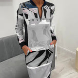 Robe à manches longues zippée avec poches bloc de couleur