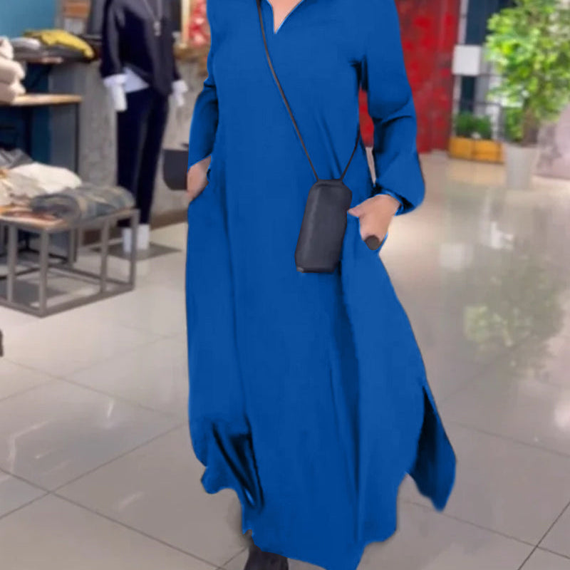 Robe longue ample avec revers et fente latérale