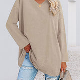 T-shirt femme uni col V manches longues