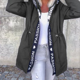 Manteau à capuche décontracté avec cordon de serrage et imprimé lettre