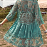 Smock V-Neck Brodé En Dentelle