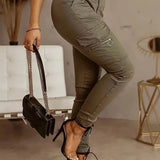 Pantalon Cargo Taille Moyenne Poches Ourlet