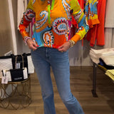 Blouse manches longues col V imprimé coloré