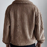 Manteau épais décontracté de couleur unie avec revers boutonné et manches longues
